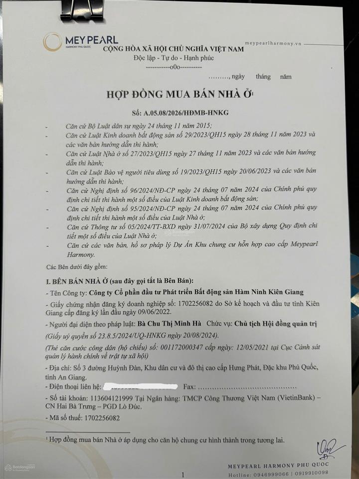 Sang nhượng lại căn hộ 5 sao meypearl phú quốc tầng 12, đã thanh toán 831 triệu