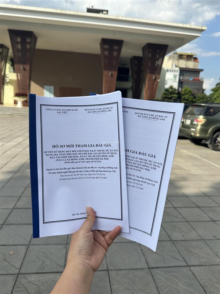 Thông báo đấu giá qsd đất đối với thửa đất lk07 tại xóm thượng, uy nỗ, đông anh.