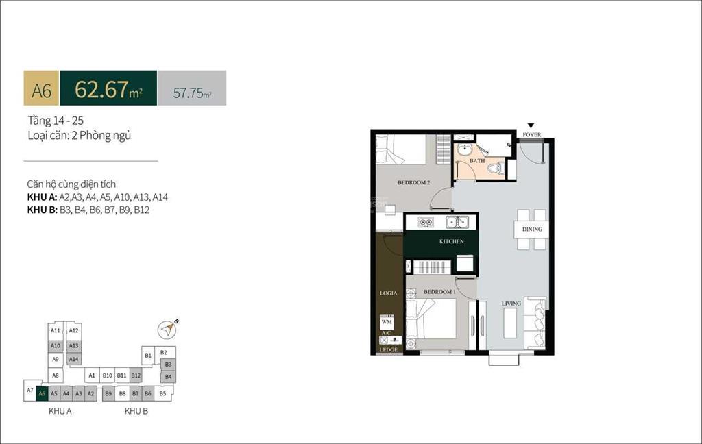 Trực tiếp chủ đầu tư  bán căn hộ 2 phòng ngủ ngay hoàng văn thụ, 62,67m2, 3,2 tỷ sở hữu lâu dài