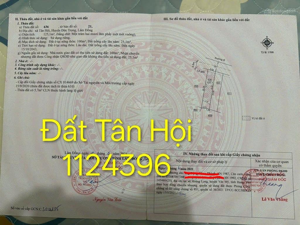 Bán đất thổ cư giá rẻ chỉ 850 triệu tại xã tân hội, tỉnh lâm đồng. gần mọi tiện ích sống trong 1 km