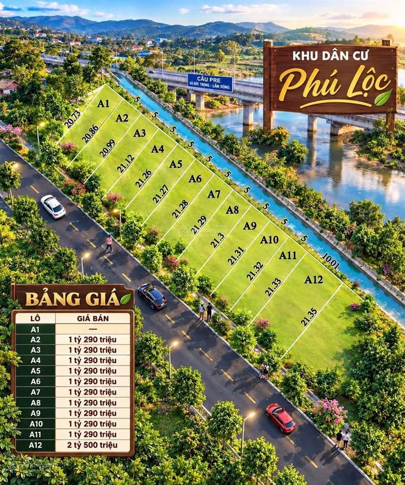 Bán đất kdc phú lộc, đức trọng, lâm đồng. đường nhựa 6m, giá chỉ 1,29 tỷ/lô, gần sân bay