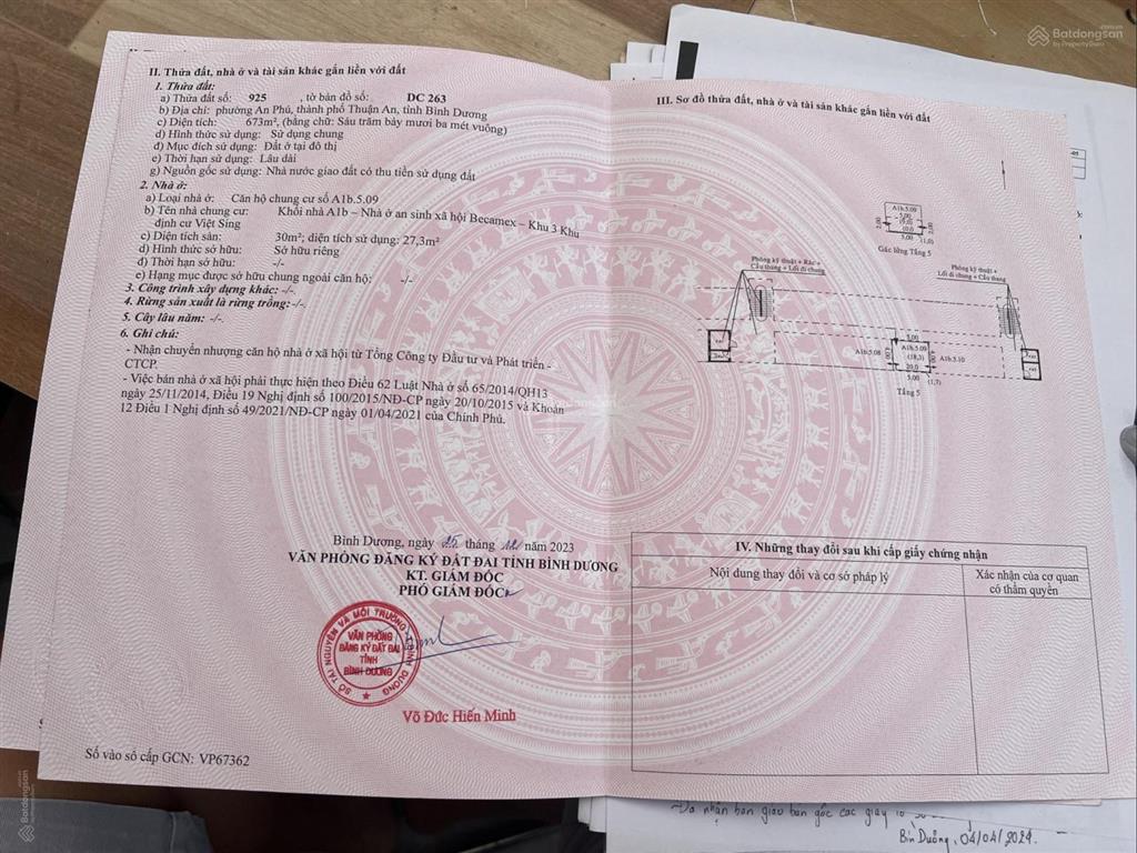 Cần bán căn hộ 30m2 becamex việt sing vsip 1 470tr bao sang tên