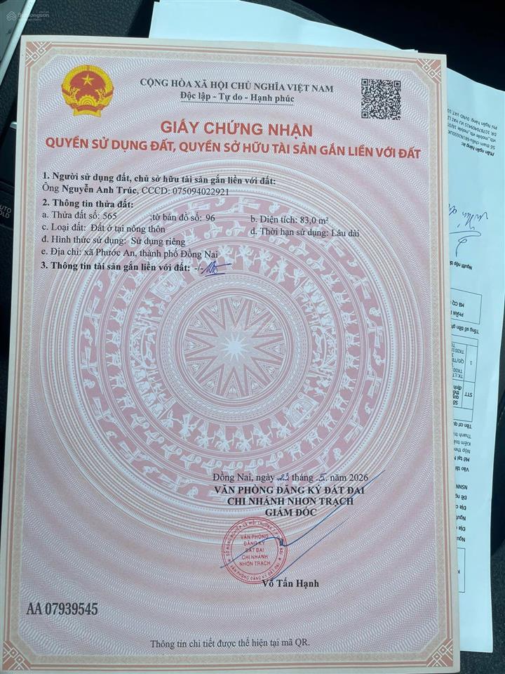 Đất nền phước an full thổ cư gần sát ubnd xã và cụm trường học giá chỉ 1 tỷ đồng