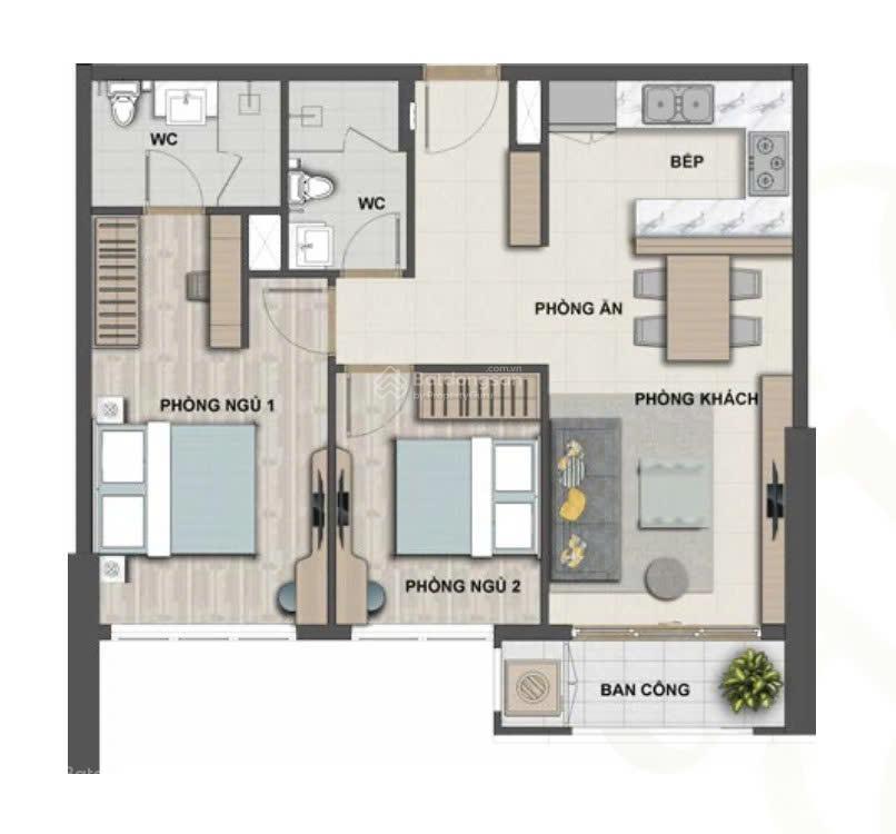 View trực diện sông, victoria village, 2pn 2wc dt 69m2, giá thanh toán chỉ 4 tỷ 980