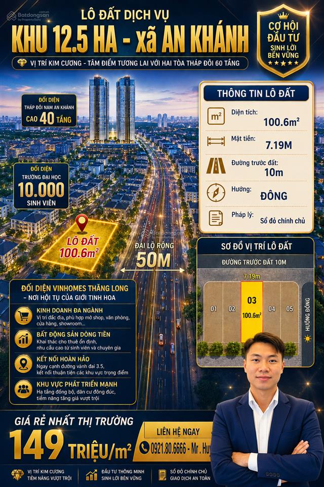 Cần bán lô góc 75m2 đất dịch vụ an thượng mặt lk8 rộng 50m, phía sau là hồ 1000m2, thêm vỉa hè 4m