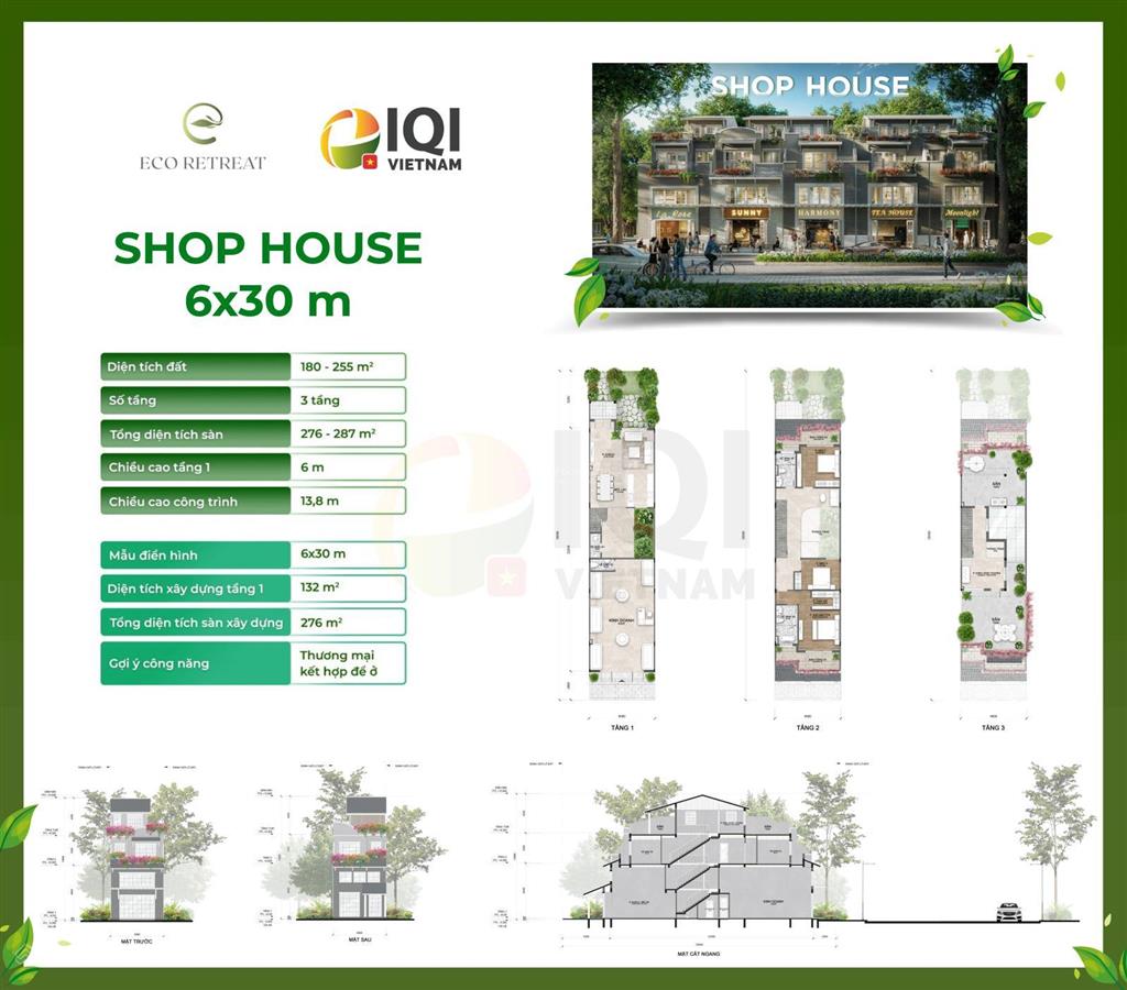 Quang vinhshophouse 2 mặt tiền eco retreat long an  mặt tiền rộng, sổ riêng, dự kiến chỉ từ 15tỷ