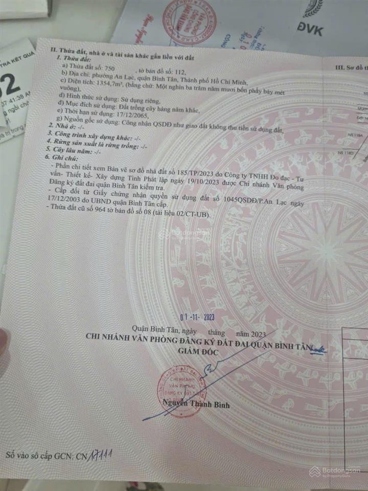 Hhmg 1%. bán 1.977m2 mt số 221 lê tấn bê, phường an lạc. giá bán 55 tỷ thương lượng