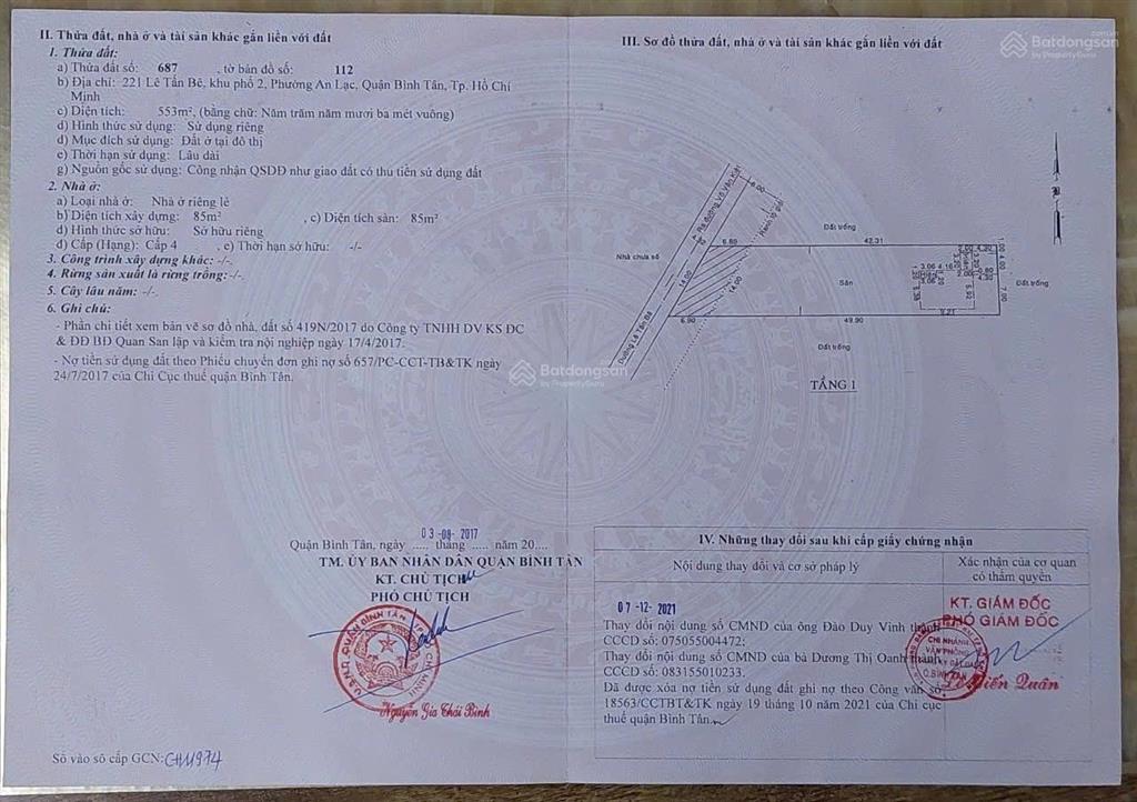 Hhmg 1%. bán 1.977m2 mt số 221 lê tấn bê, phường an lạc. giá bán 55 tỷ thương lượng