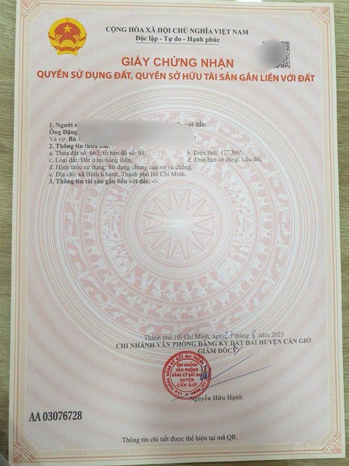 Nhà riêng bán tại đường rừng sác, bình khánh, cần giờ, hồ chí minh, 2,2 tỷ, 127,8 m2