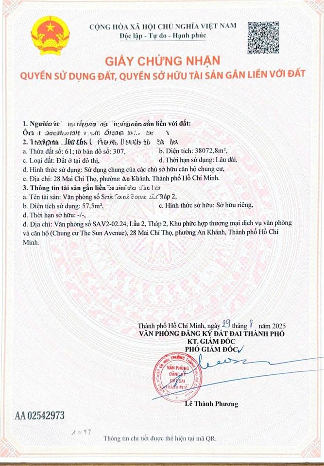 Bán căn góc officetel 62m² the sun avenue mai chí thọ giá 5,7 tỷ