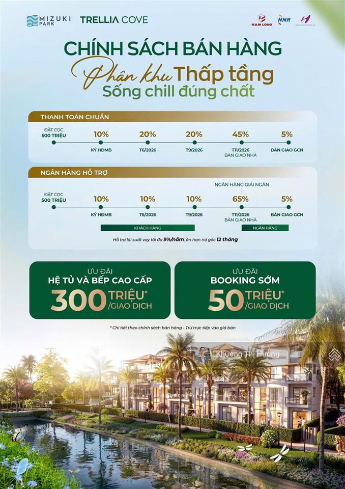 Nhà liền kề 2 mặt thoáng view kênh khu biệt lập mizuki park