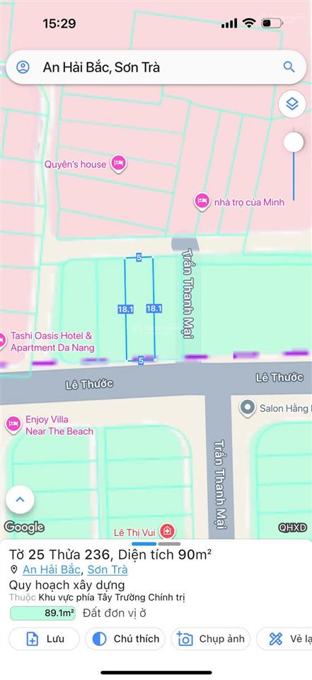 Bán lô đất 2 mặt tiền trước sau đường lê thước, gần công viên hồ nghinh 90m2 16 tỷ