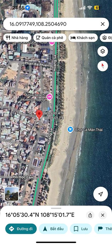 Bán lô đất 3 mặt tiền hoàng sa sát bãi biển mân thái, sơn trà ngang 15m  giá 12,8 tỷ