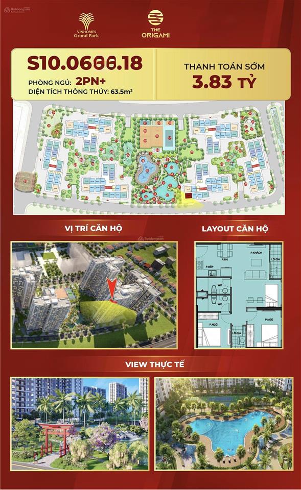 Bán căn hộ origami 2pn+, 2wc, 70.4m2, vinhomes grand park q9 giá 3,8 tỷ mua trực tiếp cđt