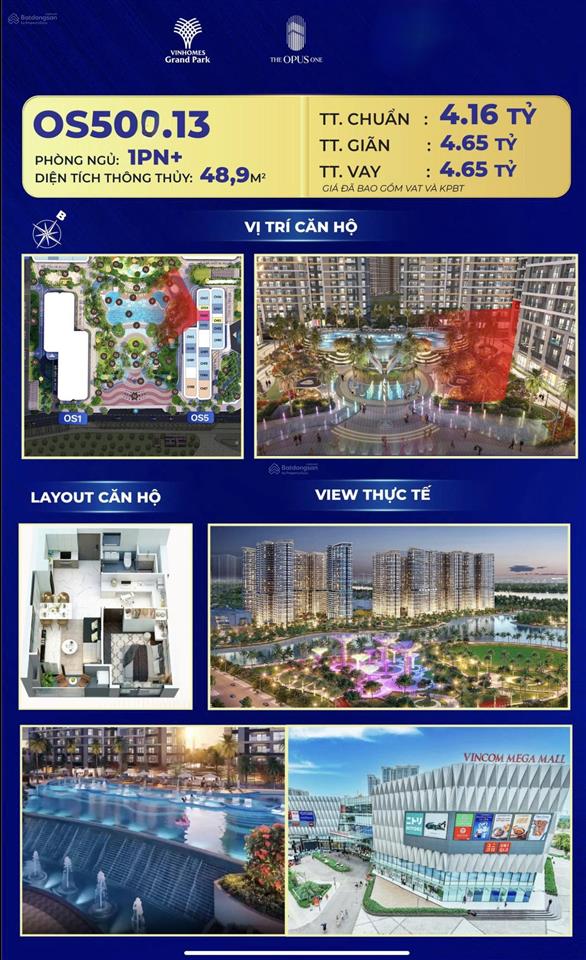Bán căn 1pn+ the opus toà os5, 55m2, view hồ bơi, giá 4,1ty nhận nhà ở ngay, mua trực tiếp cđt