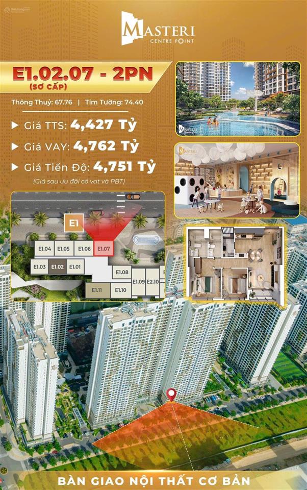 Bán căn hộ masteri centre point  căn góc 2pn 74m2  4,427 tỷ all in