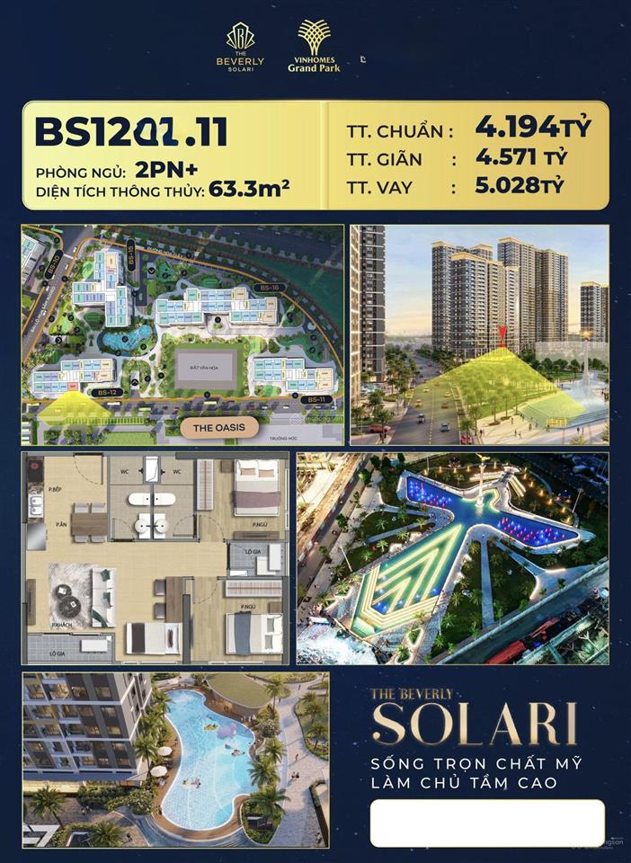 Bán căn 2pn+ toà bs12 the beverly solari  vinhomes grand park, giá 4,1 tỷ ký trực tiếp cđt