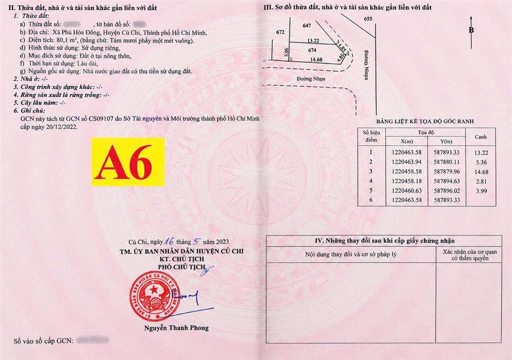 Cần bán lô đất dt 103m2 thổ cư tại phú hòa đông, củ chi chỉ 750tr/công chứng ngay .