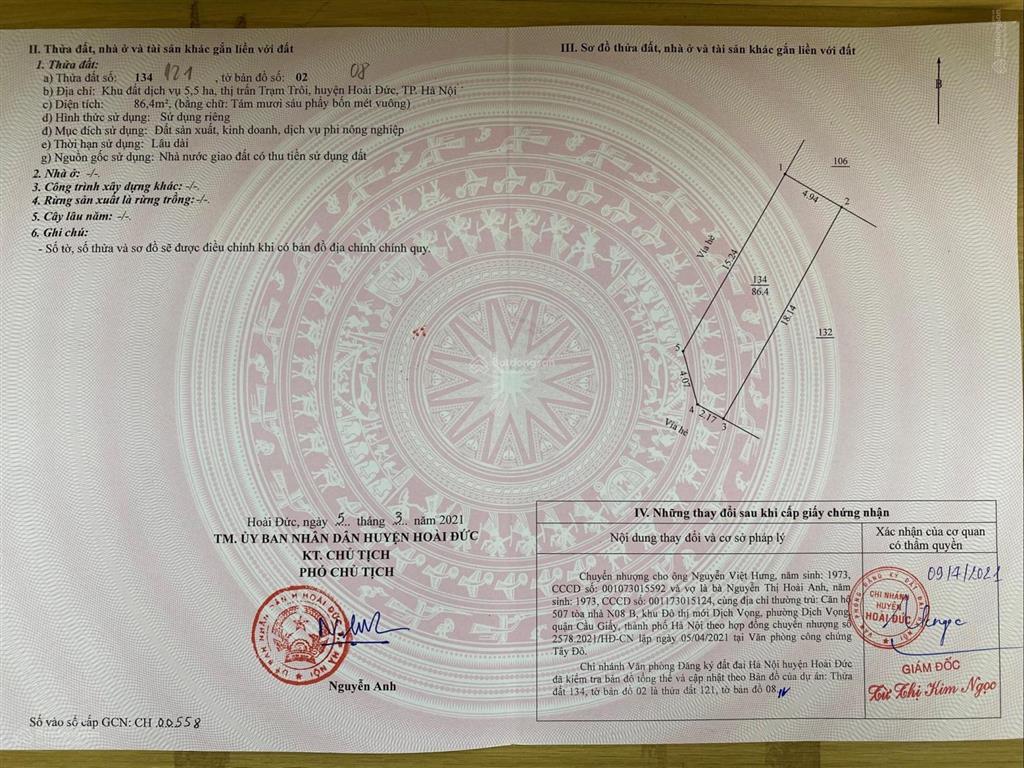 Bán đất dịch vụ trạm trôi, lô góc, mặt sau đường 32, đi thẳng vào lideco. sđcc.  0982 568 ***