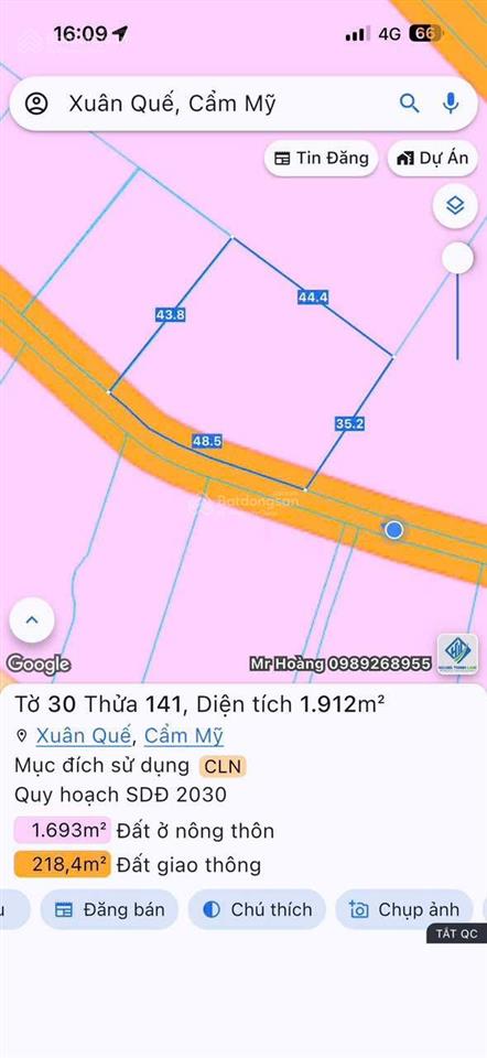 Bán 1912m vườn sầu riêng full hồng có thể phân lô cách kcn xuân quế 450m
