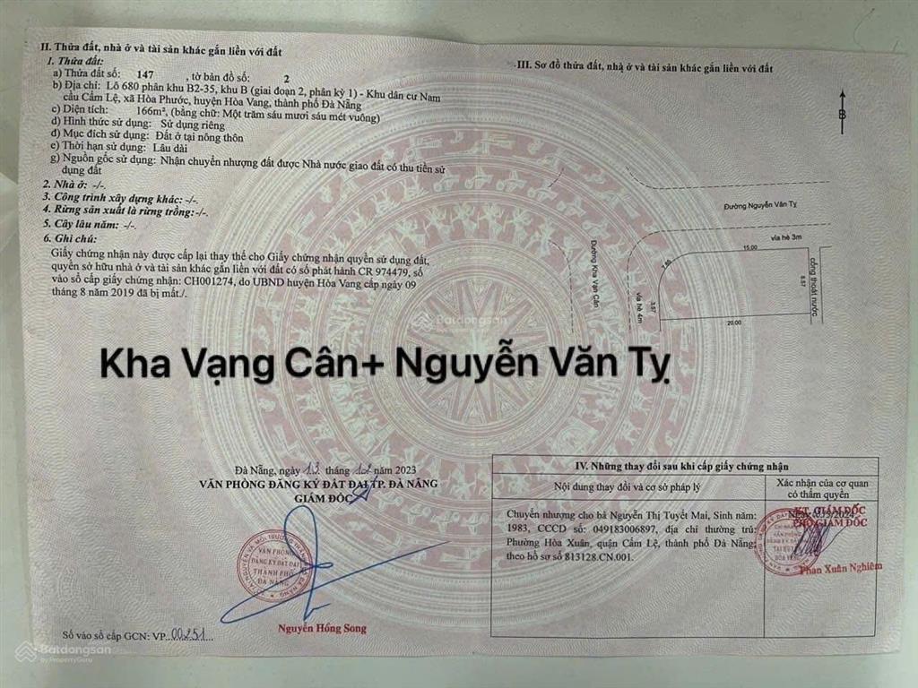Cần bán góc 2mt đường kha vạn cân và nguyễn văn tỵ ( dt  166 m2 )  hoà xuân , đà nẵng .