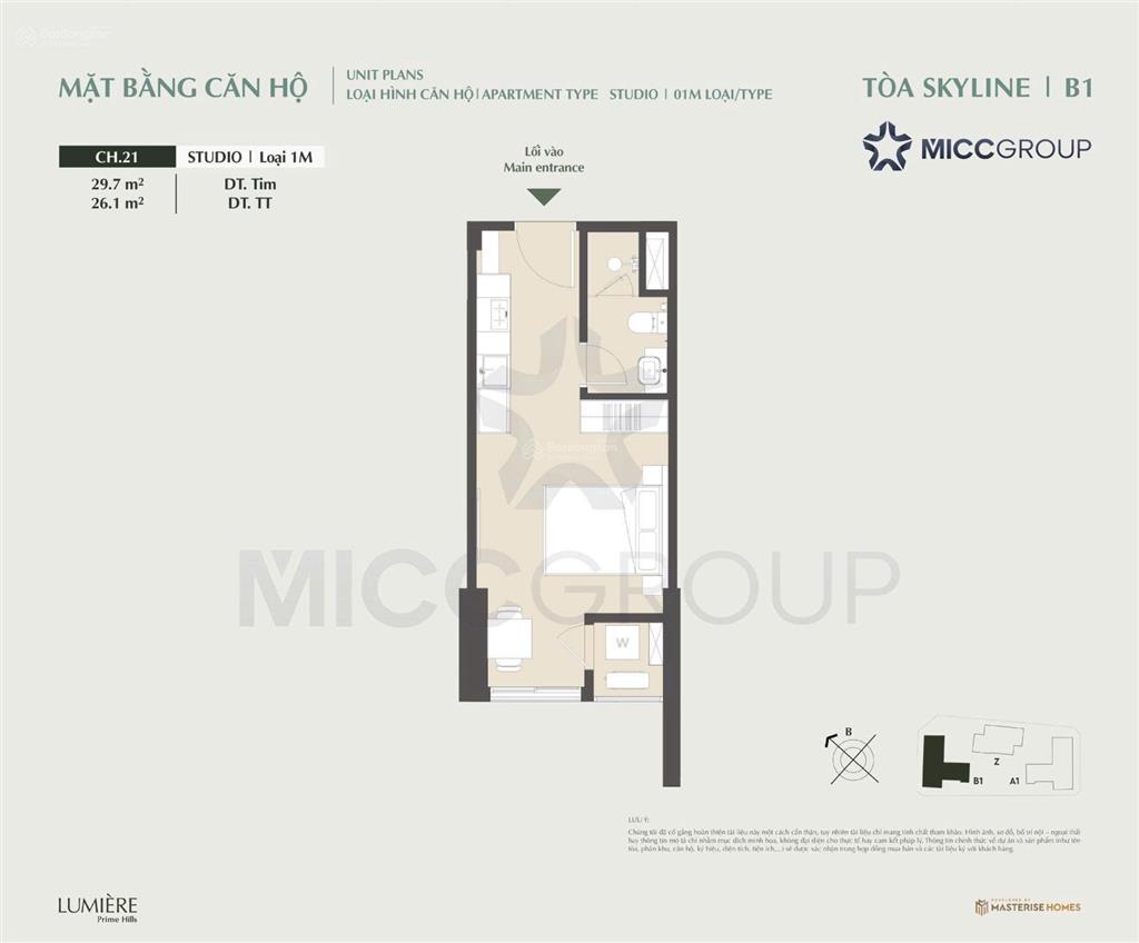 Studio giá vay rẻ nhất 26m2 lumiere prime hills, view nội khu , hướng tây bắc, tầng cao, vốn 20%