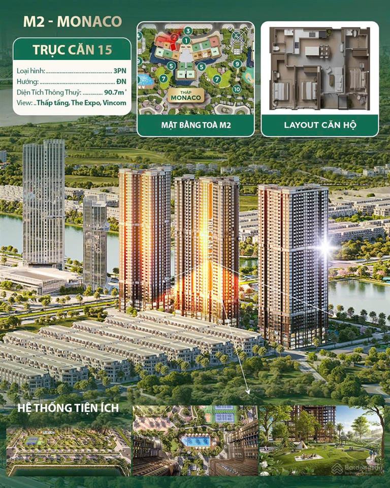 Hàng vip 3 ngủ mik cổ loa siêu vip, tòa m2 monaco, hướng đông nam giá cực tốt để mua ở