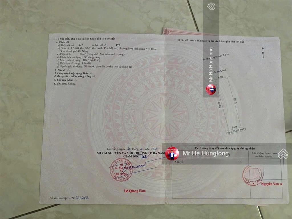Bán lô đất đường nguyễn quý anh, ngũ hành sơn, đà nẵng, giá 5 tỷ 620 tr