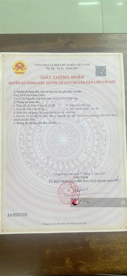 Bán đất mặt tiền đường bùi bỉnh uyên, hòa hải, ngũ hành sơn, đà nẵng, 100m2