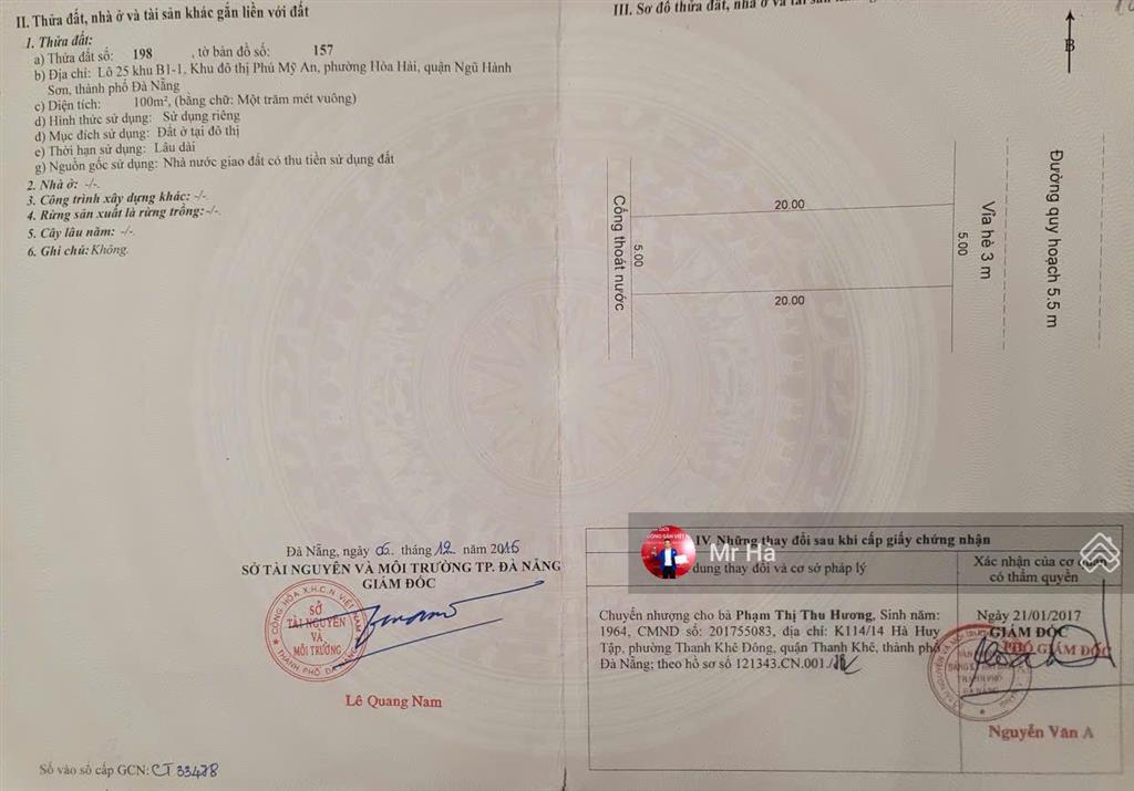 Bán đất mt đường vùng trung 16 khu đô thị phú mỹ an, quận ngũ hành sơn