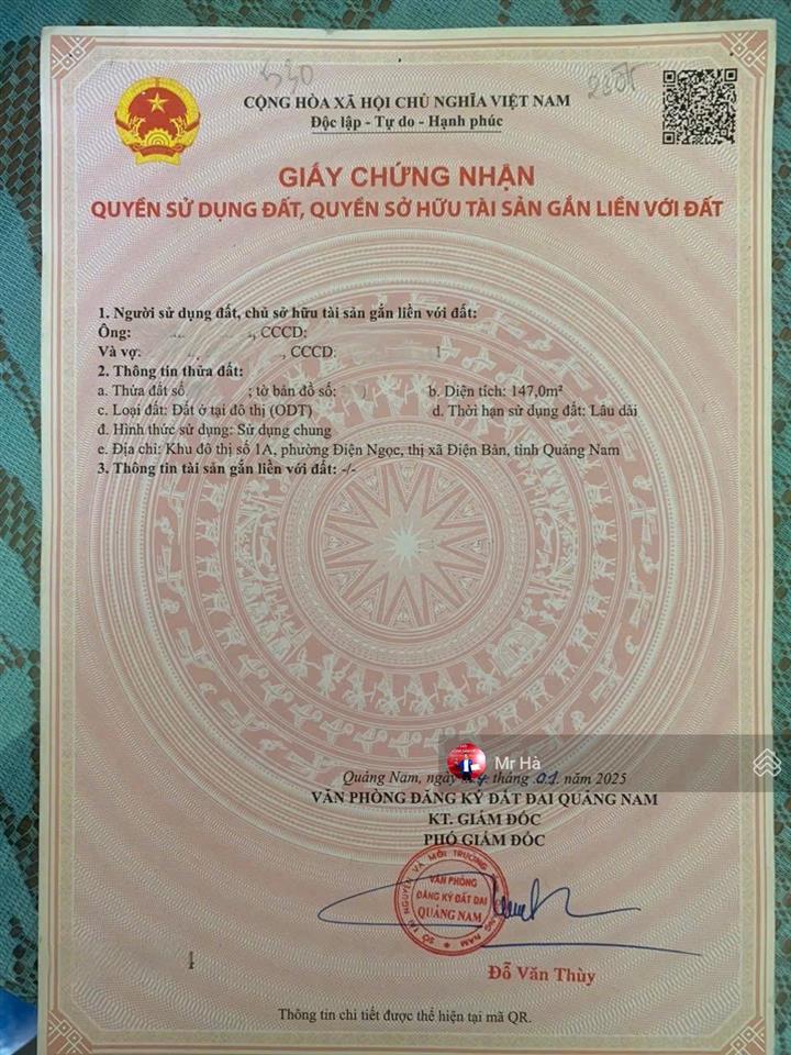 Bán lô đất mặt tiền trần hưng đạo, điện bàn đông, tp đà nẵng, dt 147m2