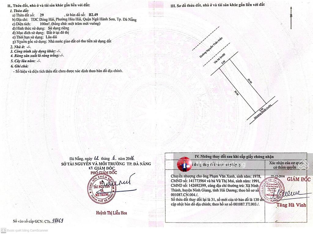 Cần bán lô đất đường nguyễn thần hiến  tdc đông hải  q. ngũ hành sơn, dt 322,3m2