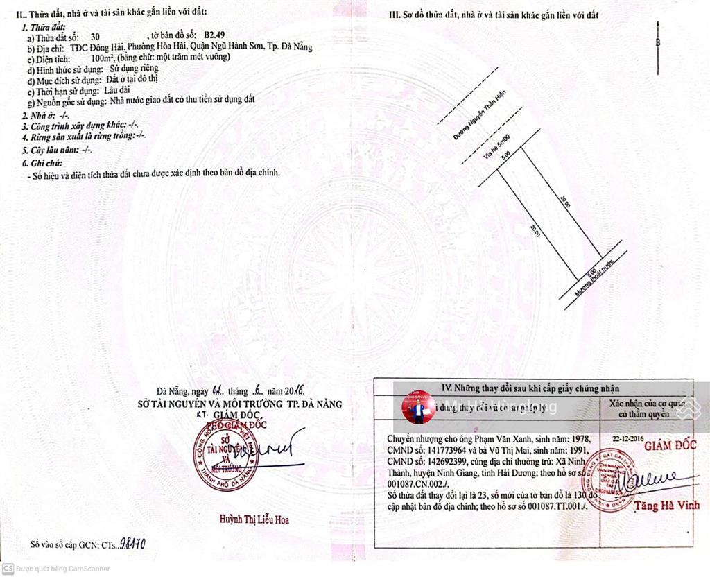 Cần bán lô đất đường nguyễn thần hiến  tdc đông hải  q. ngũ hành sơn, dt 322,3m2
