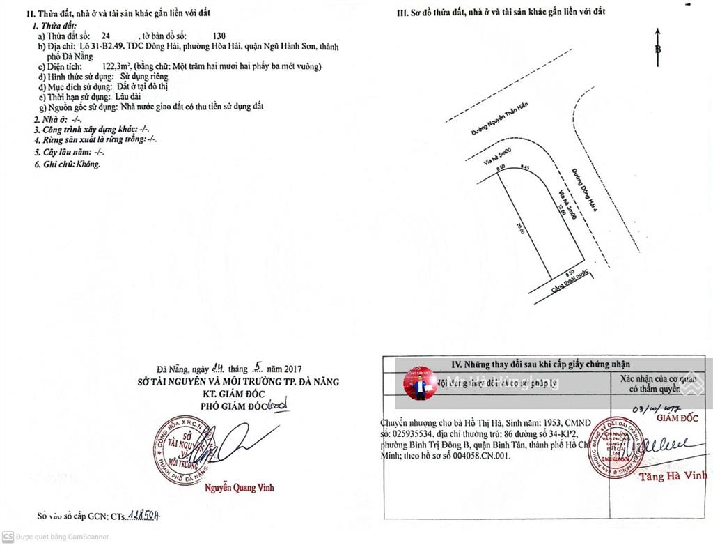 Cần bán lô đất đường nguyễn thần hiến  tdc đông hải  q. ngũ hành sơn, dt 322,3m2