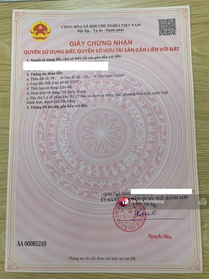 Bán lô tđc đông hải, đường 7,5m vỉa hè 4,5m, dt 100m2