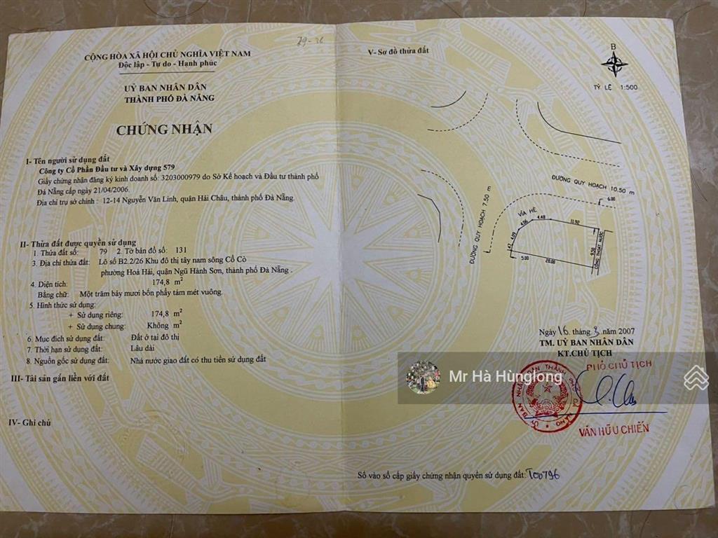 Bán lô góc 2 mặt tiền đường nguyễn văn hưởng và nguyễn phan chánh, phú mỹ an, đà nẵng