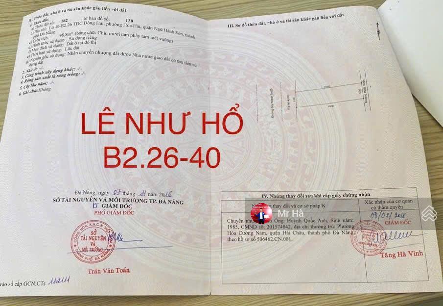 Lô đất đường lê như hổ, đường 7,5m, vỉa hè 4,5m hướng tây, dt 98,8m2