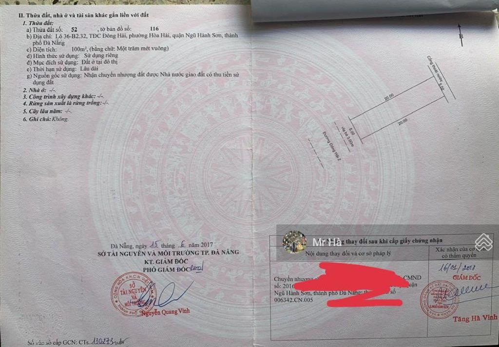 Cần bán lô đông hải 2 gần biển, phường hòa hải, quận ngũ hành sơn