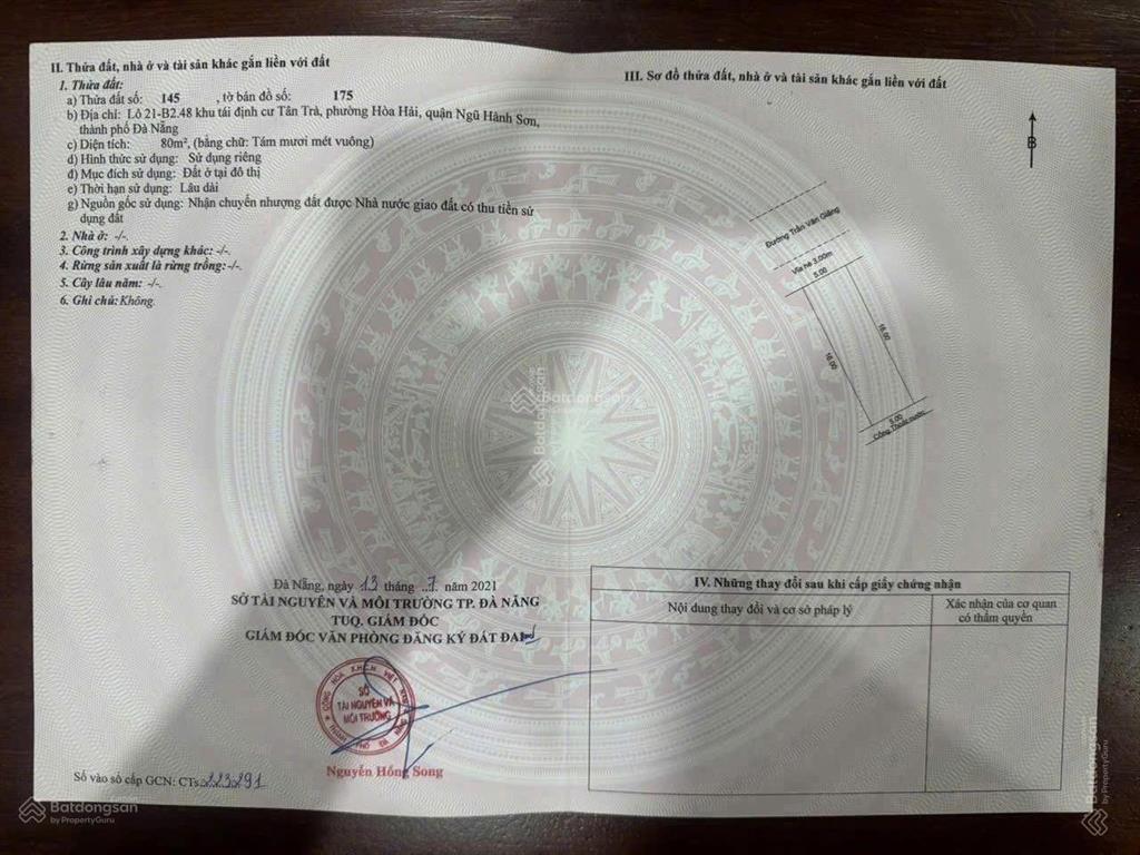 Bán đất biển tân trà sạch đẹp chỉ 4 tỷ 300 đường trần văn giảng. đất biển đà nẵng
