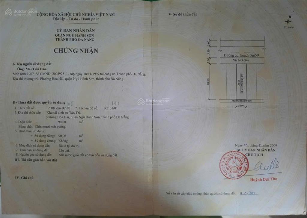 Giá tốt khu đất biển tân trà. chỉ 4,05 tỷ, 90m2 không cóng trụ đường cao sơn 7