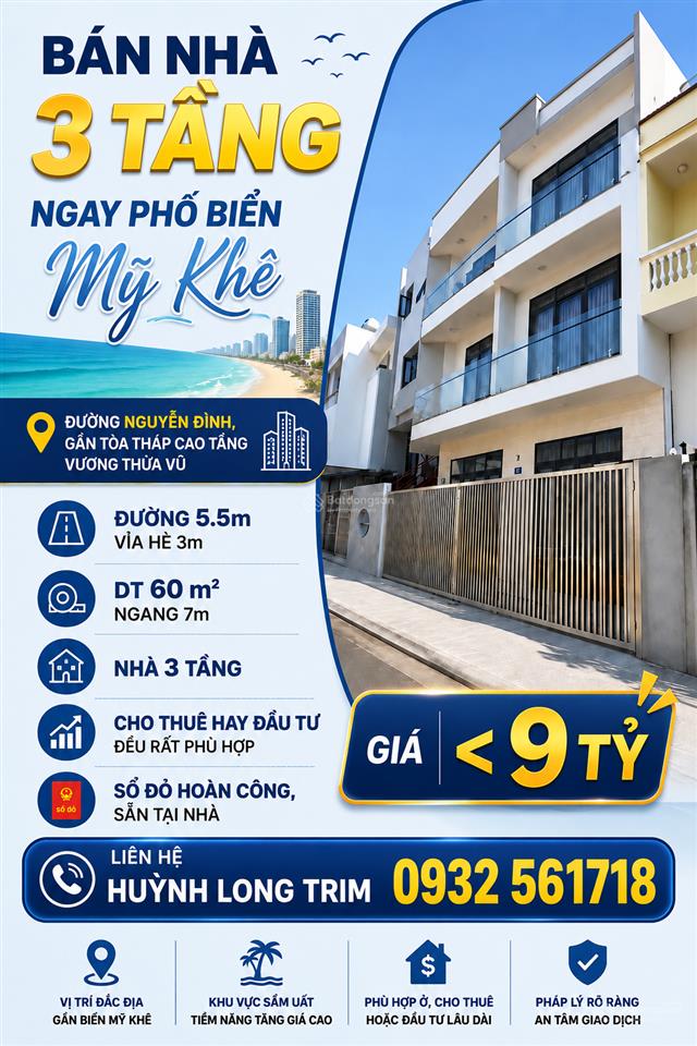 Bán nhà 3 tầng ngay phố biển mỹ khê, phù hợp đầu tư, giá cực tốt chỉ nhỉnh 8 tỷ
