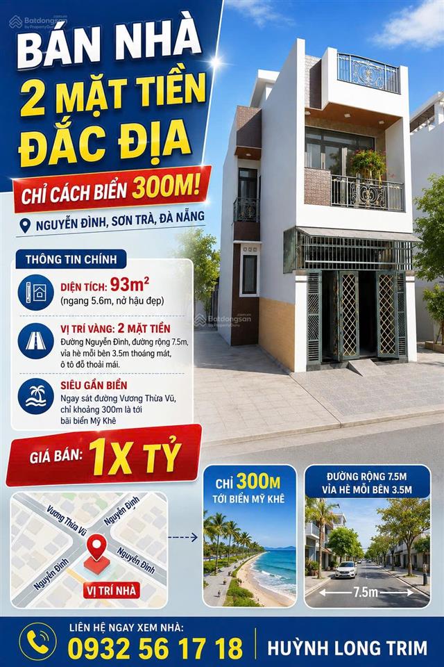 Bán nhà 2 mặt tiền đắc địa  chỉ cách biển 300m, nở hậu cực đẹp