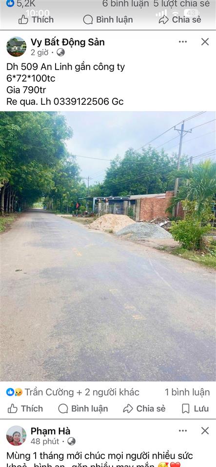 Đất dh509 diện tích 6*74 thổ cư 100m đối diện khu công nghiệp