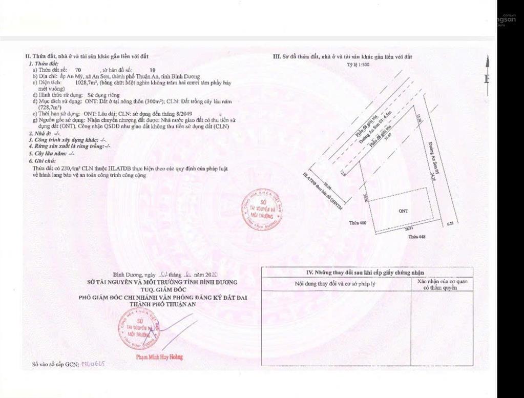 Lô góc 2mt 1028m đường an sơn 01 vs 05. p, thuận an tphcm bình dương cũ