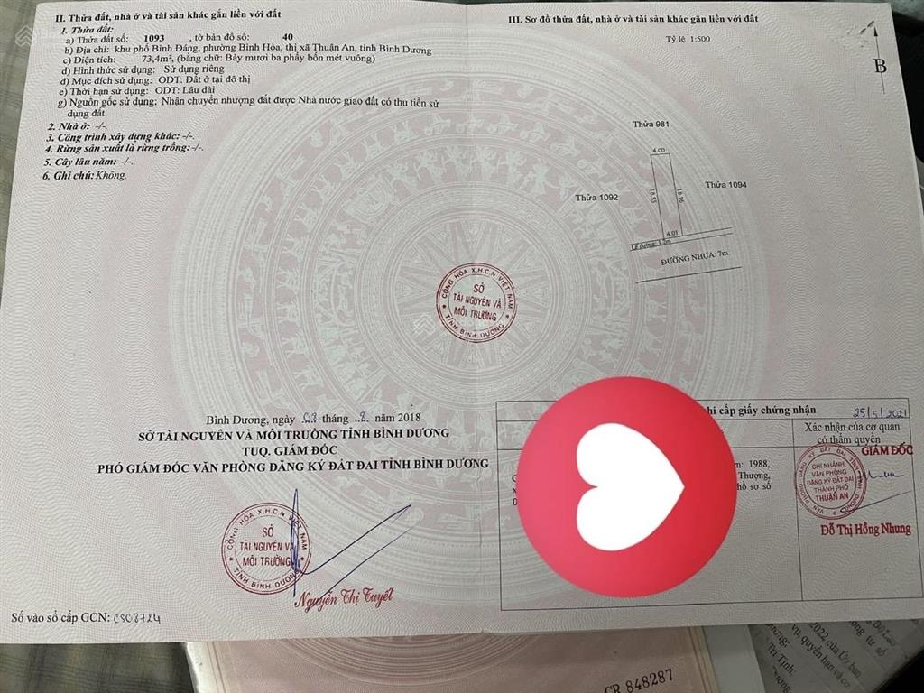Đất bình hòa, thuận an. đường nhựa 9m. 73,4m2 full thổ cư