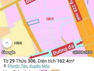 Đất phước tân, xuyên mộc, xã hồ tràm tp.hcm 162m2