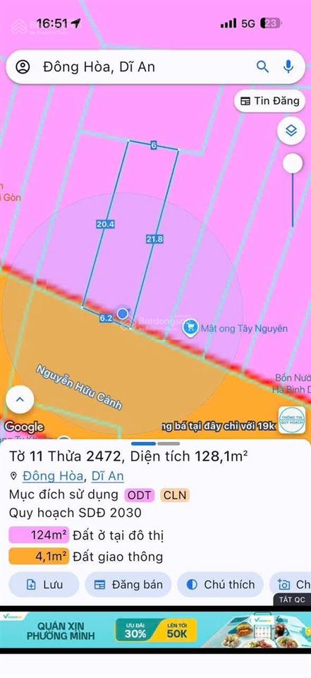 Bán đất mặt tiền kinh doanh đông hòa dĩ an