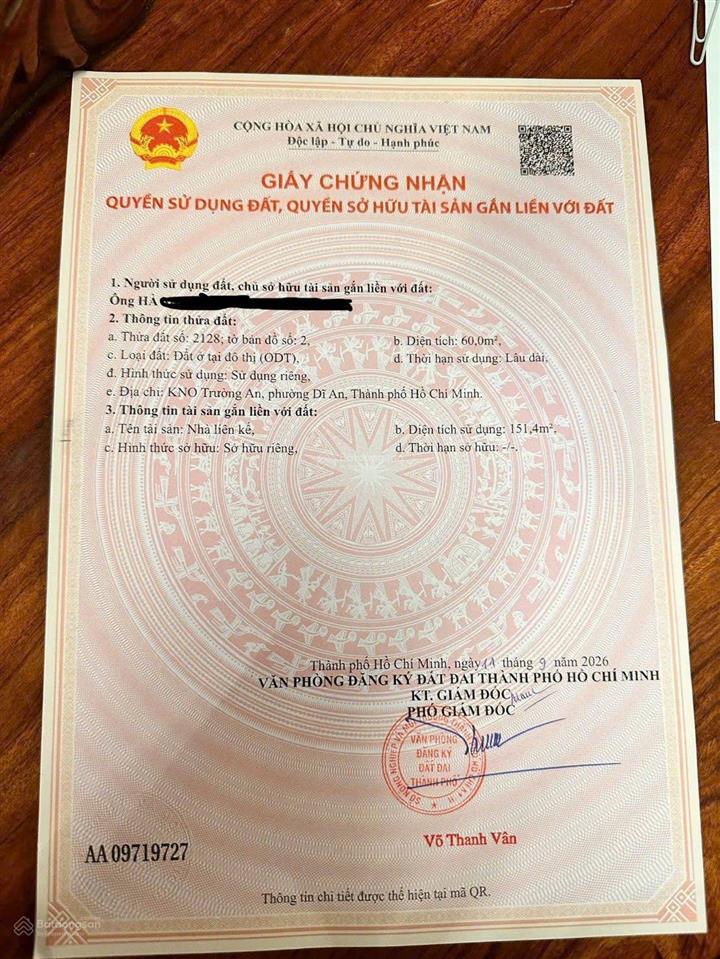Bán nhà phố hoàn công dĩ an hồ chí minh