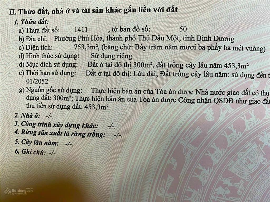 Đất bán phú hòa  thủ dầu một, bình dương, tổng 753m2. tc 300m2