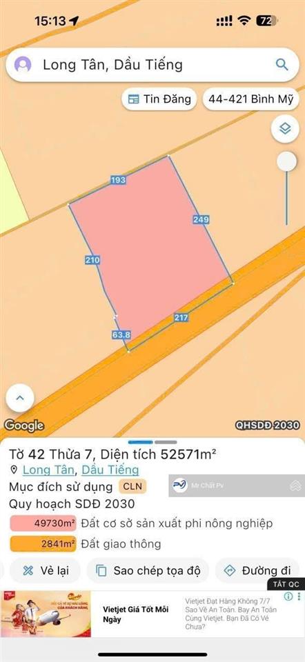 Bán đất mặt tiền hồ chí minh 5.2ha (3.6ha skc 50 năm đóng tiền 1 lần) giá bán 100 tỷ
